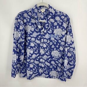 NoLoGo By Tina Malhame Heart & Soul block print top blue button front Sz S